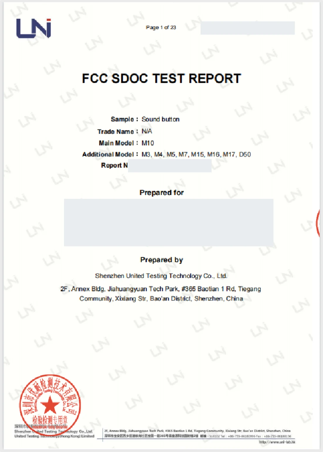 FCC Supplier’s Declaration of Conformity Zertifikat