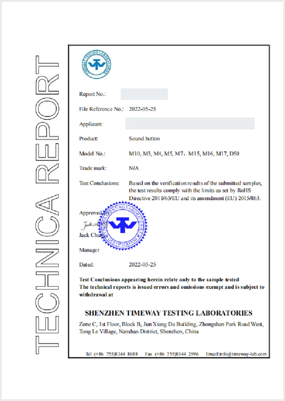 Technischer RoHS-Bericht Zertifikat